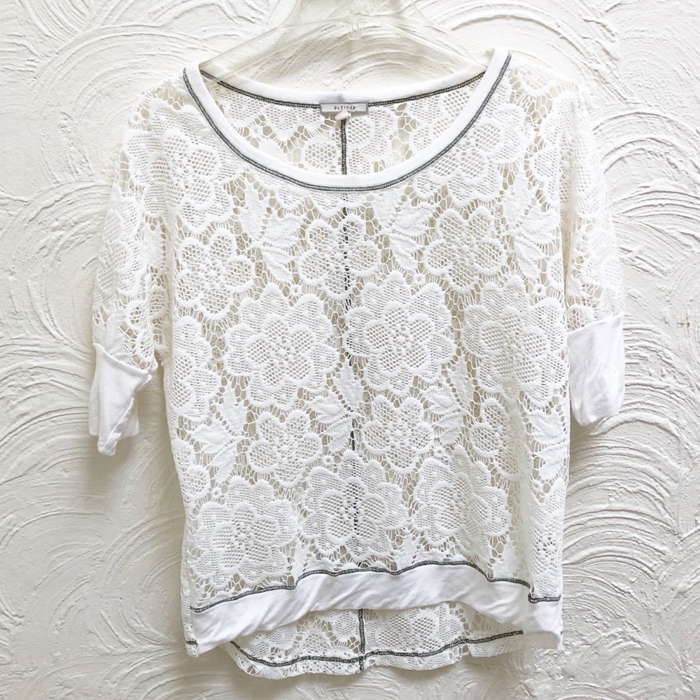 Pleione  Short Sleeve White Lace Top Size XS